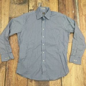 PETER MILLAR 100% Cotton Button Down Light Blue Striped Shirt Size Large 16